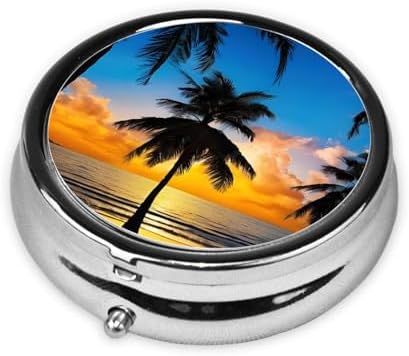 (Hawaii Beach) Round Pill Box,3 Compartment Pill Box Mini Decorative Pocket Purse Portable Travel Medicine Tablet Vitamin Holder Organizer Pill Case