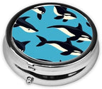 Cute Dolphin Pill Box Travel Sea Whale Coral Round Pill Organizer with 3 Compartments Metal Medicine Case for Vitamins Fish Oil and Supplements