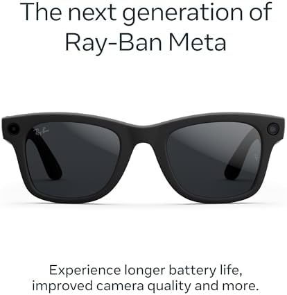 Ray-Ban Meta (Gen 2), Wayfarer, Matte Black | Smart AI Glasses for Men, Women — 2x Battery Life — 3K Ultra HD Resolution — 12 MP Ultra-Wide Camera, Audio, Video — Transitions® Grey Lenses