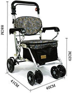 Walker for Seniors Rollator 4 Wheels Walking Rollator, Folding Mobility Walking Aid, Height Adjustable Seat Elderly Walker Aluminum Alloy Trolley