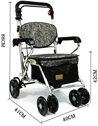 Walker for Seniors Rollator 4 Wheels Walking Rollator, Folding Mobility Walking Aid, Height Adjustable Seat Elderly Walker Aluminum Alloy Trolley