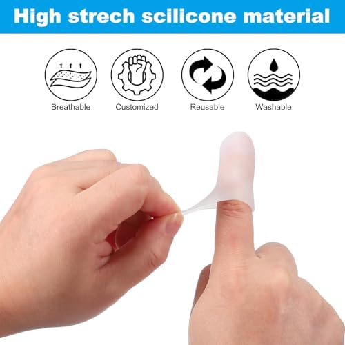 PATIKIL Finger Sleeve Protectors, 20pcs Silicone Finger Cots Cover Cap Thumb Guard Gel Finger Protection for Repair, Sports, 2"x0.6" White