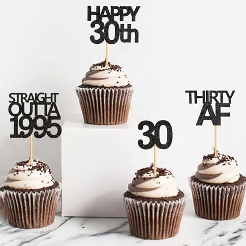 48 Pack Black Straight Outta 1995 Cupcake Toppers 30th Birthday Party Decoration