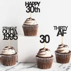 48 Pack Black Straight Outta 1995 Cupcake Toppers 30th Birthday Party Decoration