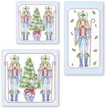 IHR Ideal Home Range Christmas Nutcracker Napkins Rosanne Beck - Disposable 3-Ply Paper Party Napkin Pack, Lunch Size 6.5" x 6.5", Blue Nutcrackers, 20-Count