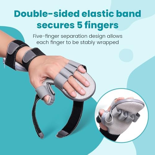 DrFinger Stroke Hand Brace Splint for Straightening Fingers with 5 Fingers Resting Support,Prevent Fingers Curling, Dupuytren's Contractures, Hand Spasms, Fit Right & Left, Men & Women - M