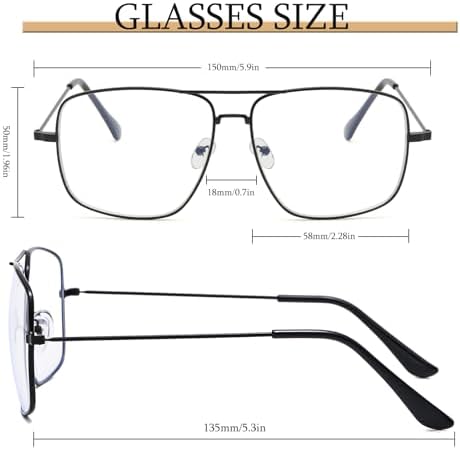 Non Prescription Glasses - Classic Square Clear Lens Metal Frame for Men Women