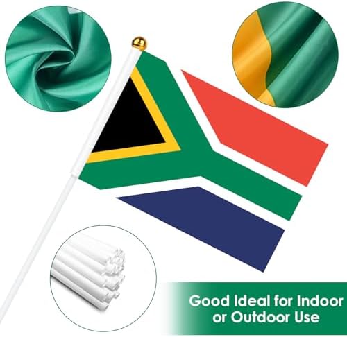 AhfuLife 15 Pcs South Africa Hand Held Flags for World Cup Decorations 2026, 5.5 × 8.2 Inch South Africa Small Stick Flag with 11.8" Pole for National Day Football Sports Events Celebration Decor