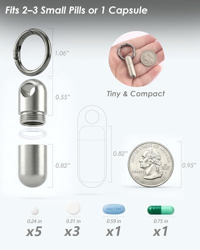 Titanium Pill Holder Necklace, Small Waterproof Mini Pill Case with 28" Rolo Chain, Tiny Pill Fob for Men Women, Emergency Nitroglycerin Aspirin Container, Keychain Pill Holder for Travel, Gifts