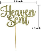 Heaven Sent Cake Topper for Baby Shower, Gender Reveal Party Decorations, Baptism Cake Decor (Gold)