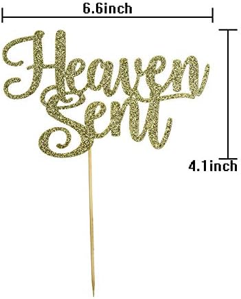 Heaven Sent Cake Topper for Baby Shower, Gender Reveal Party Decorations, Baptism Cake Decor (Gold)