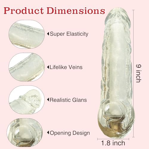 New Big Soft Real Male Super Silicone Sleeve Extension Sheath Extender for Men Male Enhancement Extension Sleeve (Transparent, 8.7")