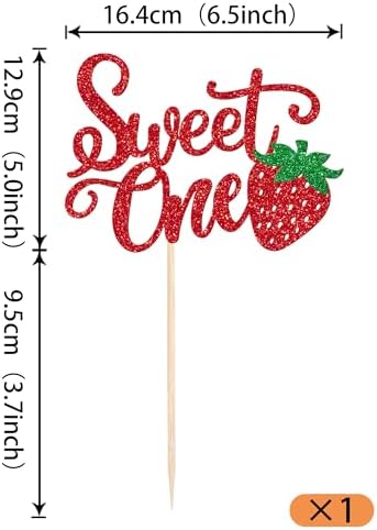 Rsstarxi 1 Pack Sweet One Cake Topper, Berry First Birthday Cake Topper, Sweet Fruit Theme 1st Birthday Cake Pick for Baby Shower Strawberry Party Cake Decorations