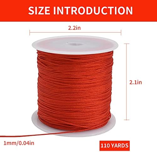 TONIFUL 1mm x 100 Yards Red Nylon Cord Satin String for Bracelet Jewelry Making Rattail Macrame Trim Cord Necklace Bulk Beading Thread Kumihimo Chinese Knot Craft