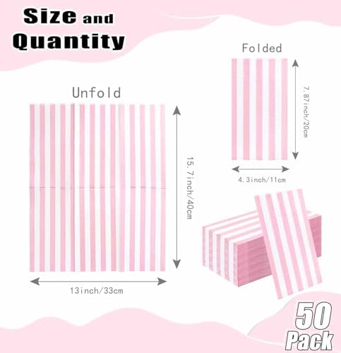 HEIPINIUYE 50 Pieces 3-ply Striped Paper Napkins Light Pink and White Guest Towels Disposable Hand Towels for Bathroom Wedding Birthday Baby Shower Dinner Napkins Disposable
