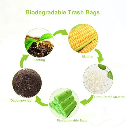 Biodegradable Bin Bags Liner 120 Counts, 10L Food Waste Bags Trash Bag Small, 10 Litre Compostable Compost Caddy Liners, Recycled Degradable Rubbish Garbage Bag for Kitchen Office, Green. 45 x 50cm