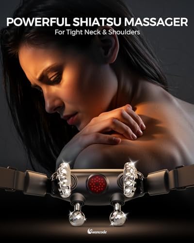 Upgraded Neck Massager for Pain Relief Deep Tissue, Cordless Neck and Shoulder Massager with Heat, 5 Modes Deep Tissue Kneading, Portable Shiatsu Massager for Back Leg Muscles, Home Office Travel Use