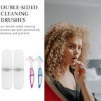 Healeved Denture Brush Set with Travel Case Double-Sided False Teeth Toothbrush Compact Storage Box for Oral Care Portable 6.3X2X0.8 Inches