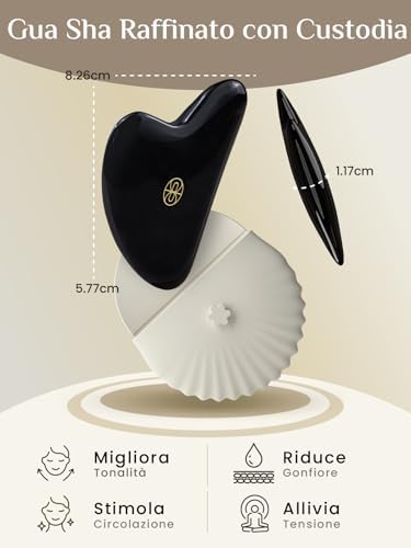 Rena Chris Gua Sha Facial Tools, Black Obsidian Guasha Tool for Acupuncture, Manual Massage Tool for Jawline Sculpting and Puffiness Reducing, Gua Sha Facial Tool with Silicone Case (Onyx Black)