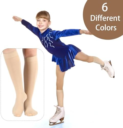 SATINIOR 6 Pairs Ice Skating Socks Roller Skating Socks High Tight Knee Nylon Roller Skate Sock Women Girl