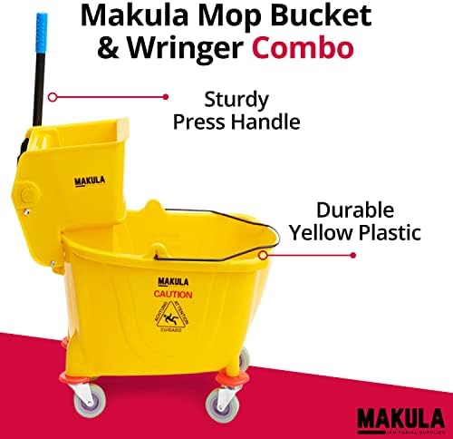 Makula Commercial Mop Bucket with Wringer, 36 Qt Heavy Duty Janitor Mop Bucket with Wheels, Side Press Wringer Combo, Industrial Cleaning Bucket for Restaurants, Schools & Commercial Floors