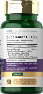 Carlyle Grape Seed Extract | 120 Quick Release Capsules | Standardized Extract Complex with Polyphenols | Non-GMO, Gluten Free Supplement