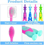 100 Pack Kids Toothbrush Bulk Soft Bristles Toddler Cute Toothbrush with Suction Cup, Includes Travel Covers, Individually Wrapped Toothbrushes for Kid Home School Daycare Camp (Kangaroo)