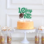 1/2 Way to One Cake Topper, 6 Months Birthday, American Football Theme 1/2 Birthday Party Decorations for Baby, Green & Brown Glitter