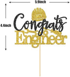 Congrats Engineer Cake Topper - Congrats Grad - Future Engineer - Engineering Graduate Graduation Party Cake Decorations, Gold Black Glitter