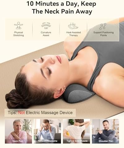 Heated Neck Stretcher for Pain Relief - Neck and Shoulder Relaxer Graphene Heated Cervical Traction Device Neck Pillow Corrector Chiropractic for TMJ Pain Relief and Cervical Spine Alignment Grey