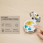 Round Pill Case Small Pill Box with Mirror Pocket 3 Compartment Vitamin Pill Medicine Case Organizer Pill Containers for Traveling Blue Dried Flowers