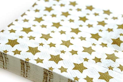 Gold Star Luncheon Napkins Paper Decorative Print 6.5 Inch Napkin Disposable for Lunch Party, Dinner Buffet, Wedding & Birthday Parties & New Years Eve Celebration Decoration 40 Count