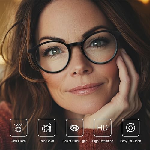 BLUEMOKY Reading Glasses for Men and Women: Blue Light Round Classic Eyeglasses - Computer Readers Glasses