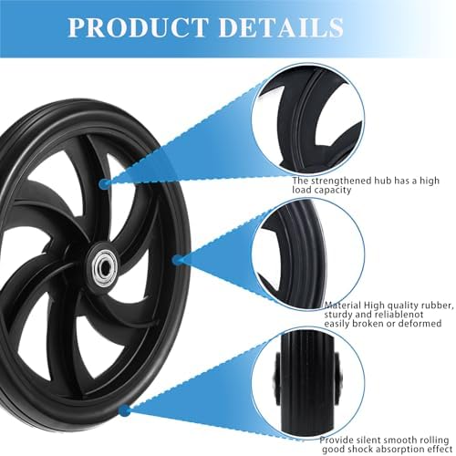 Rollator Walker Pair Of 7.5-Inch Replacement Wheels, All Pedestrian Ground Wheels, Wear-Resistant Pu Tires, Rollator Walker Replacement Parts. (1ea Black)