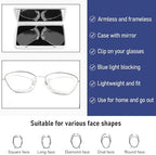 DXYXYO Armless Rimless Reading Glasses with Mirror Case, 2 Pack Clip On Thin Blue Light Blocking Readers for Men Women