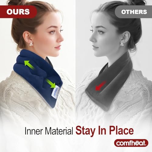 Neck Heating Pad Microwavable for Pain Relief, Moist Hot Compress Microwave Neck Warmer Wrap FSA Eligible HSA for Sore Muscles Relief, Lavender Aroma, 25 x 5.7 Inches, Blue