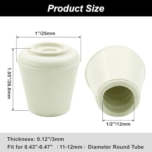 16pcs 1/2 Inch Round Chair Leg Tips Caps, Non-Slip Rubber Chair Leg Floor Protectors, White Furniture Leg Caps Fit for 0.43"-0.47" (11mm-12mm) Diameter Round Feet
