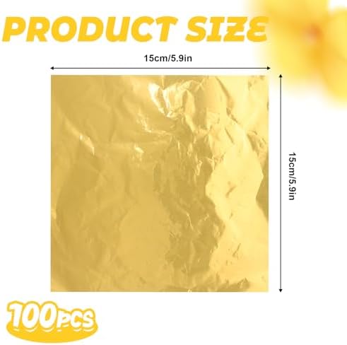 100 Pcs Gold Foil Sheets, 6x6" Gold Foil Chocolate Candy Bar Wrappers Leaf Sheets for Candy, Valentine's Day Chocolate Bars, Packaging Wrapping Gifts