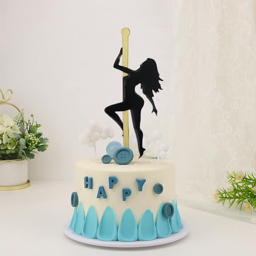 1 Pcs Bachelor Party Cake Topper, Pole Dance Girl Cake Toppers, Bachelor, Bachelorette Shower Birthday, Hen Party Decorations Supplies (Golden)