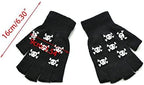 Unisex Adult Halloween Skeleton Skull Half Finger Gloves Glow in the Dark Fingerless Stretch Knitted Winter Mittens Black
