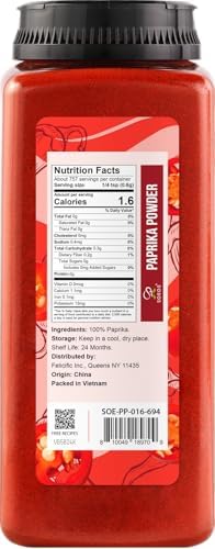 Soeos Paprika Powder, 16 oz (Pack of 1), Sweet Paprika Seasoning for Marinade, Cooking, Grilling, Dipping, Perfect for Chicken, Pork, Beef and Vegetables