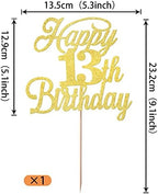 Rsstarxi 1 Pack Happy 13th Birthday Cake Topper Glitter 13 & Fabulous Cheers to 13 Years Old Birthday Cake Pick for Celebrating 13th Birthday Anniversary Party Cake Decorations Supplies Gold
