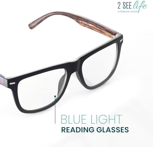 2SeeLife Oversized Blue Light TR-90 Reading Glasses for Men – Medium Fit, Sturdy Frame, Spring Hinges, Premium Readers, Matte Black, +0.50
