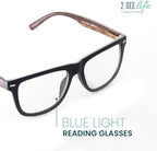 2SeeLife Oversized Blue Light TR-90 Reading Glasses for Men – Medium Fit, Sturdy Frame, Spring Hinges, Premium Readers, Matte Black, +0.50