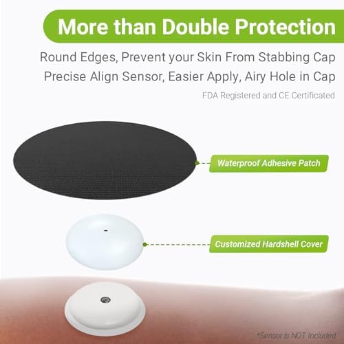 Libre 2 Sensor Covers Waterproof- Adhesive Patches for Freestyle Libre Sensors (40PCS), 2 Hardshell Cover, Sweatproof, Breathable Latex-Free and Hypoallergenic Black