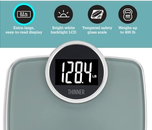 Thinner by Conair Scale for Body Weight, Digital Bathroom Scale in Silver