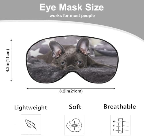 French Bulldog Silk Eye Mask Sleep Mask Puppy Grey Cute Dog Animal Eye Mask with Adjustable Strap Lightweight for Women Work Travel Night Sleep