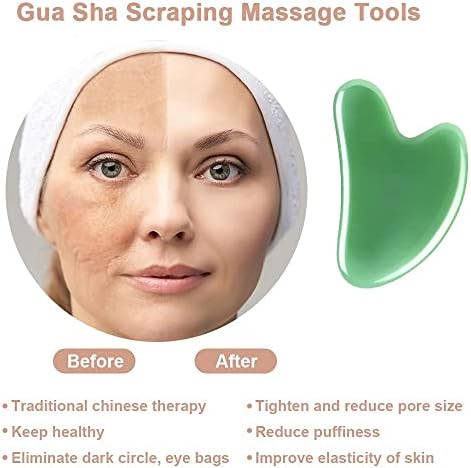 URAQT Gua Sha Massager Tool, 2 Pcs Natural Jade Stone Guasha Board, Gua Sha Scrapping Massager Stones for Physical Therapy and SPA Acupuncture Therapy, Guasha Facial Tool for Face, Eye, Neck, Body