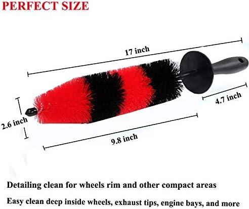 7Pcs Wheel & Tire Brush, car Detailing kit, 17inch Long Soft Wheel Brush 5 car wash Detail Brush car wash kit for Cleans Dirty Tires & Releases Dirt and Road Grime, Short Handle