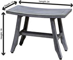 CoastalVogue Satori 24 Inch Gray Waterproof Teak Wood Shower Bench Stool Seat Chair for Inside Shower Provides Safety, Storage, and Organization for Bathroom Accessories